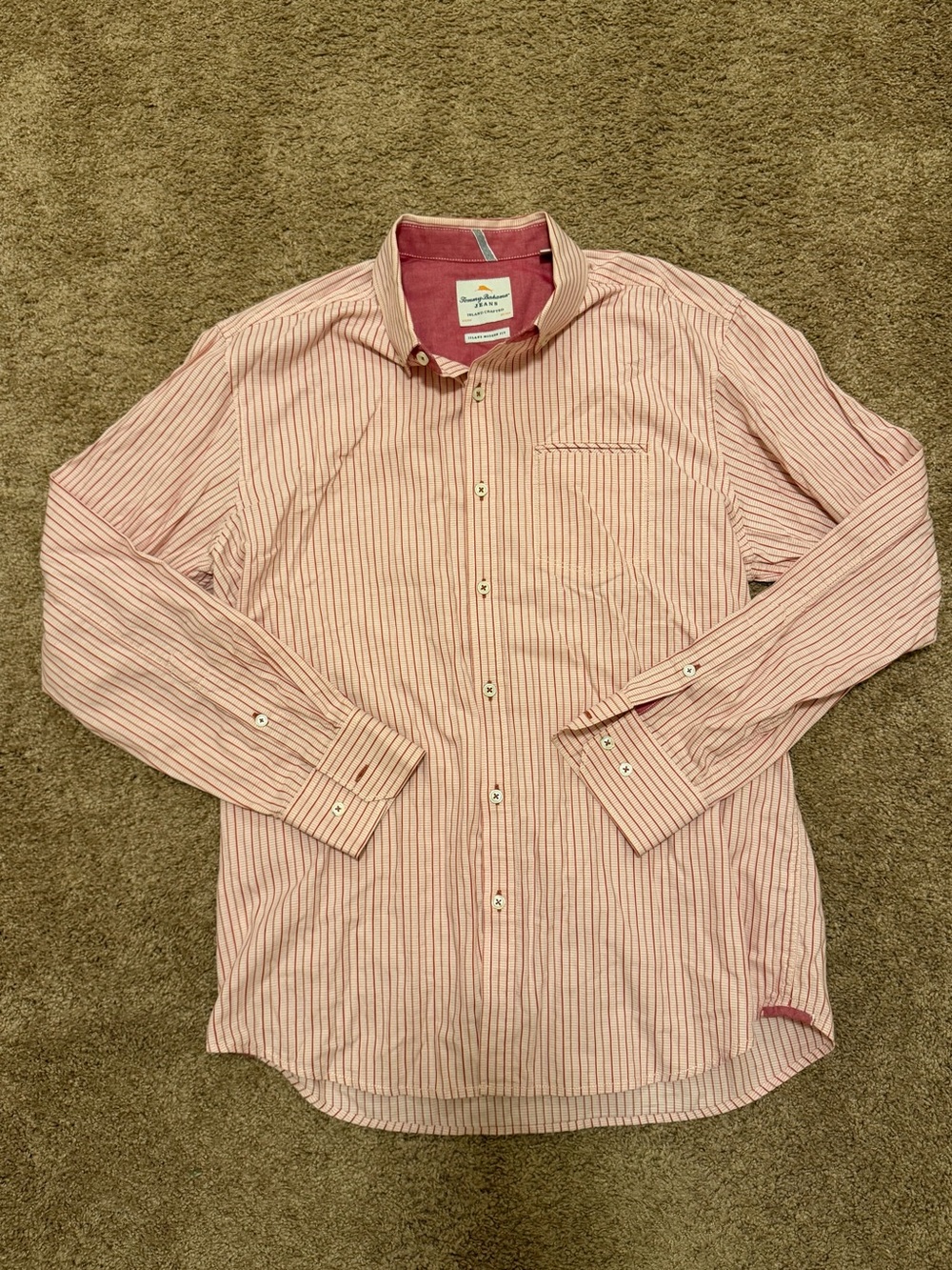 Tommy Bahama Pink and White Striped Button-Down Shirt - Men's